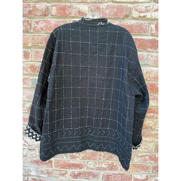 Sam Hilu Art to Wear‎ Jacket Reversible Tribal Button Up Women’s XL Black Cream - Picture 10 of 14